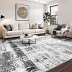 Rugflix 8x10 Large Area Rugs for Living Room, Abstract Washable Rug, Non-Slip, Stain Resistant, Soft Low Pile Carpet, Indoor Grey Rug for Bedroom, Dining Room, Home Office