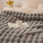 COOVA Faux Fur Throw Blanket for Couch, Cozy Soft and Fuzzy Plush Rabbit Fur Bubble Blanket for Sofa Bedroom Living Room, 60x80 Inches Grey
