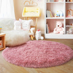 5'x5' Blush Round Rugs for Girls Bedroom, Ultra Soft Fluffy Circle Rug for Kids Room, Cute Shag Rugs for Living Room Playroom Tent Castle Home Decor Rug