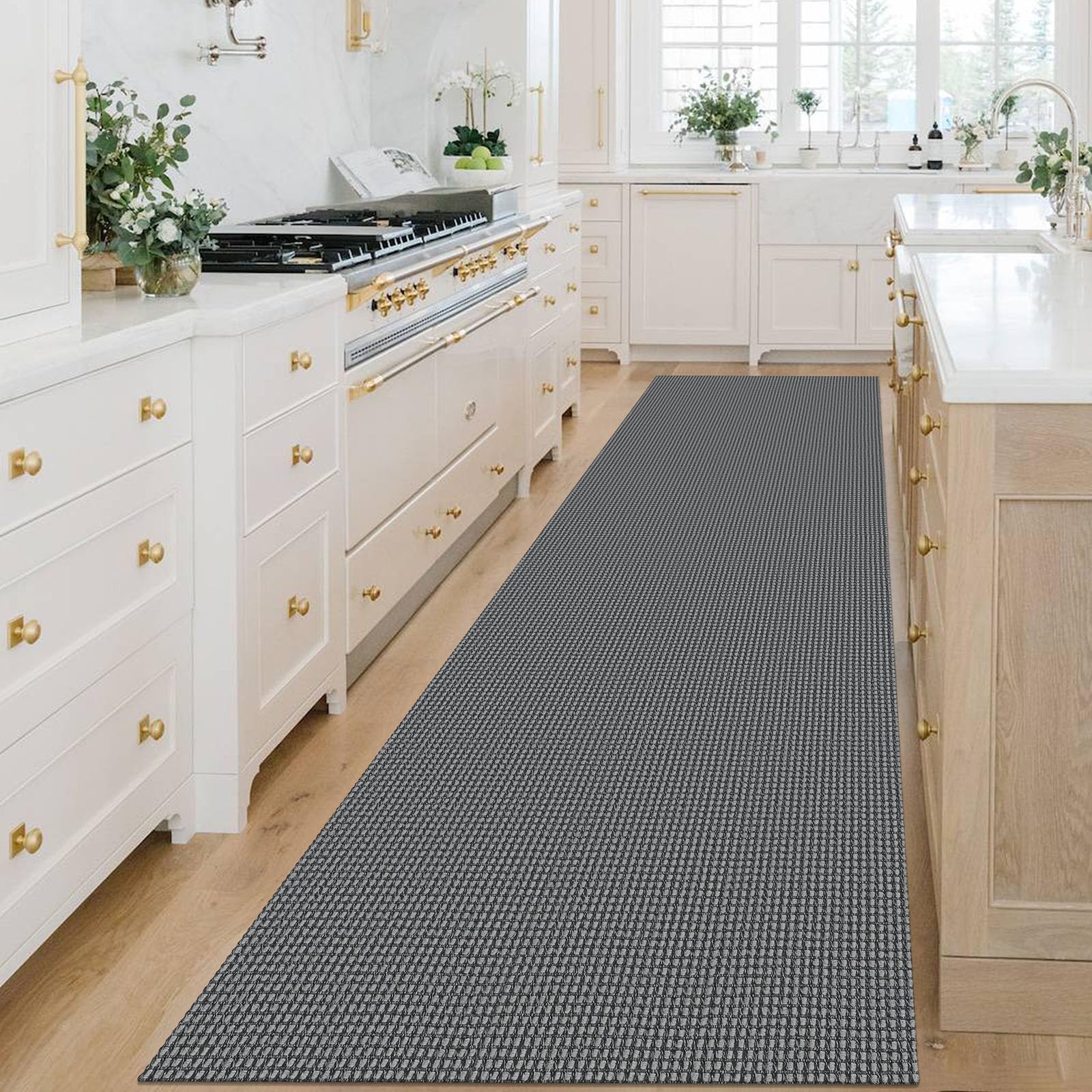 KOZYFLY Extra Long Runners for Hallways 3x14 ft Washable Kitchen Runner Non Slip Rubber Backed Hallway Rug Cotton Entryway Runner Rug Floor Carpet for Indoor Hall, Kitchen, Stair, Grey/Dark Grey