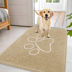 OLANLY Dog Door Mat for Muddy Paws 44x32, Paw Print Design, Absorbs Moisture and Dirt, Absorbent Non-Slip Washable Doormat, Quick Dry Chenille Mud Mat for Dogs, Entry Indoor Entryway Carpet, Beige