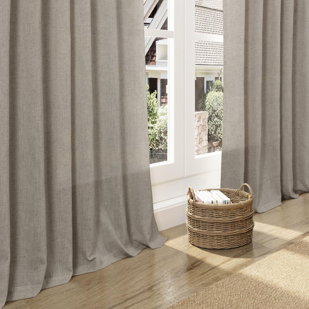 Nanspring Grey Beige Linen Curtains 84 Inches Long for Living Room Light Filtering Semi Sheer Curtain Back Tab Simple Modern Elegant Neutral Luxury Boho Gray Drapes for Bedroom 52x84, 2 Panels