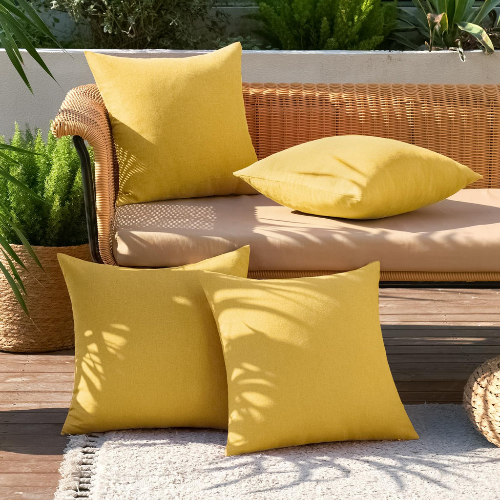 MIULEE Pack of 4 Decorative Outdoor Throw Pillow Covers Linen Waterproof Pillow Covers Summer Farmhouse Cushion Cases for Patio Garden Tent Balcony Couch Sofa 18x18 Inch Yellow