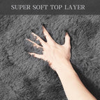 Large Area Rugs for Living Room, Super Luxury 8x10 Soft Fluffy Modern Bedroom Rug, Big Indoor Thick Soft Nursery Rug, Non-Skid Nursery Faux Fur Carpet for Kids Room Home Décor, Solid Gray