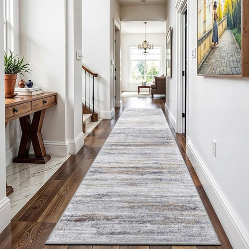 3x16 Washable Hallway Runner Rug: Extra Long Runners for Entryway Living Room Dining Room - Stain and Water Resistant Rugs with Non-Slip Backing - Soft Low-Pile Carpet 16ft Beige Grey