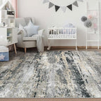 Area Rugs 5x7 for Living Room: Washable Rug Modern Abstract Neutral Soft Non-Slip Low-Pile Indoor Carpet for Bedroom Dining Room Playroom Home Office (Black Grey Brown, 5'x7')