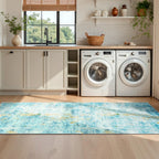 Runner Rug for Kitchen Teal Blue Hallways Runner Rug Non Slip 2'6''x8' Washable Long Runner Rugs with Rubber Backing Soft Abstract Carpet Runner for Entryway, Kitchen, Bedroom, Bathroom