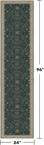 Hazo Haus Dark Green 2x8 Non Slip Kitchen Runner Rugs - Modern Vintage Boho Eclectic Floral Pattern, Washable Low Pile Non-Slip 8ft Long Runner Rugs for Hallway, Entrance