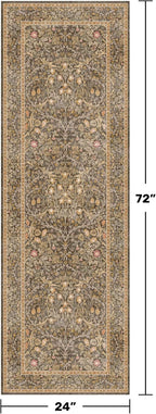 Washable Runner Rug Non Slip 2x6, Gold Brown Runner Rug for Kitchen, Bathroom, Entryway, Hallway, Laundry Room, Bedroom Bedside, Vintage Floral Stain Resistant Soft Low Pile Carpet