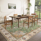 Area Rug 9x12 Washable Rug, Vintage Boho Medallion Rugs Non-Slip Soft Low Pile Large Distressed Rug Indoor Retro Carpet for Living Room Bedroom Dining Room Home Office (Vintage Green, 9'x12')