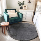 Grey Round Rugs 5Ft for Living Room Bedroom Aesthetic, Fluffy Fuzzy Shag Shaggy Circle Area Rug for Kids Room Decor, Furry Soft Plush Indoor Floor Gray Carpet for Baby Nursery Preppy Dorm Home Office