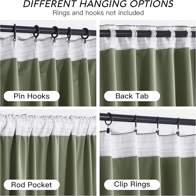 RYB HOME Sage Green Velvet Curtains 96 inch, Room Darkening Super Soft Velvet Drapes for Living Room Thermal Insulated Pleat Tapes Window Treatment for Bedroom Playroom, W52 x L96 inch, 2 Panels