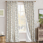 jinchan Floral Curtains Lined Linen Blend Curtain for Living Room 96 Inch Length Black Farmhouse Flower Patterned Curtain French Country Curtains Drapes Back Tab Rod Pocket 2 Panels