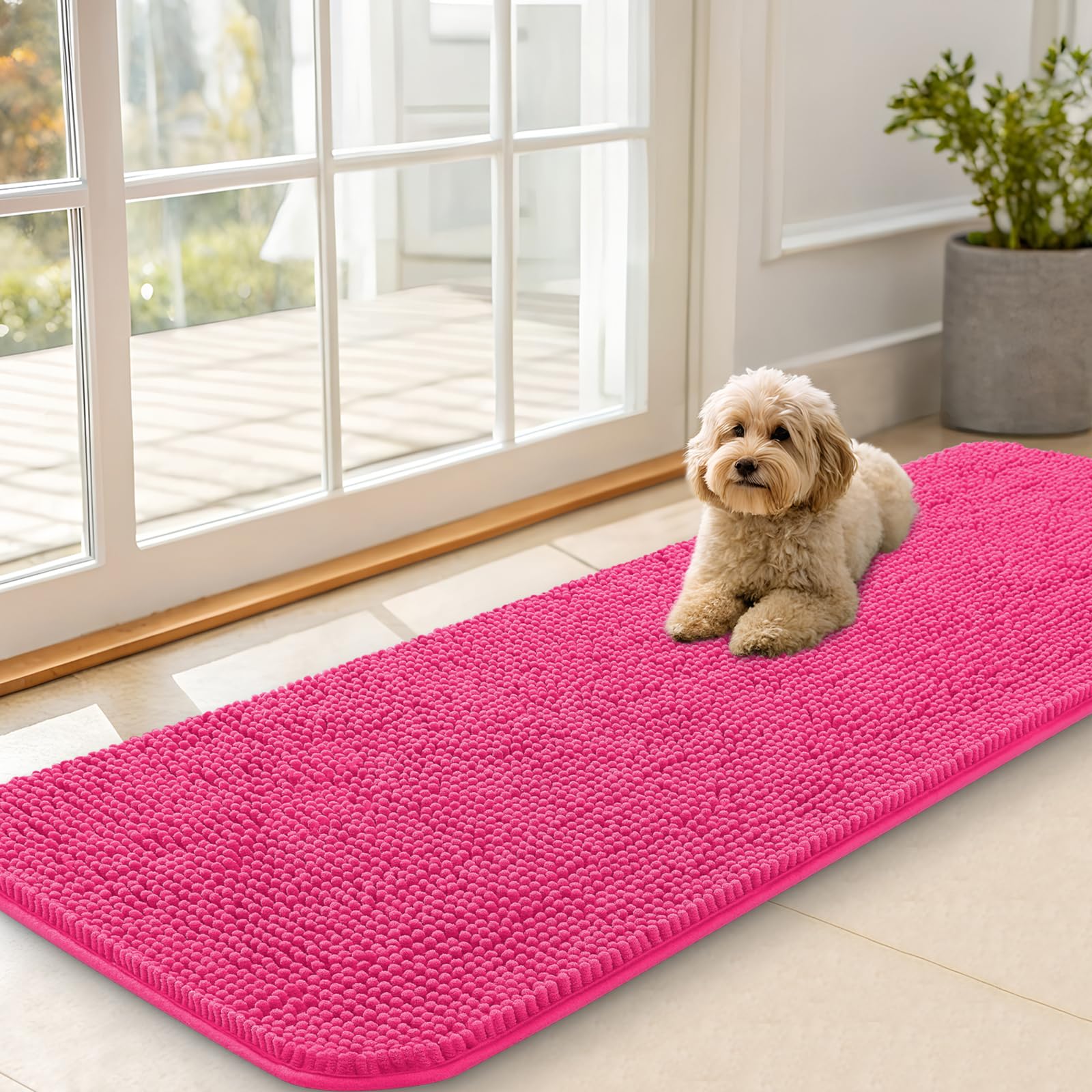 OLANLY Dog Door Mat for Muddy Paws 59x20, Super Absorbent Chenille Mud Mat