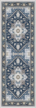OPPODREAM Soft Entryway Rug 2x6, 2x6 Rug Runner, Washable Hallways Carpet 2 x 6 with Non Slip Backing, Low-Pile Bedside Carpet 2 x 6, Long, Faux Cashmere, Navy Blue & Gold
