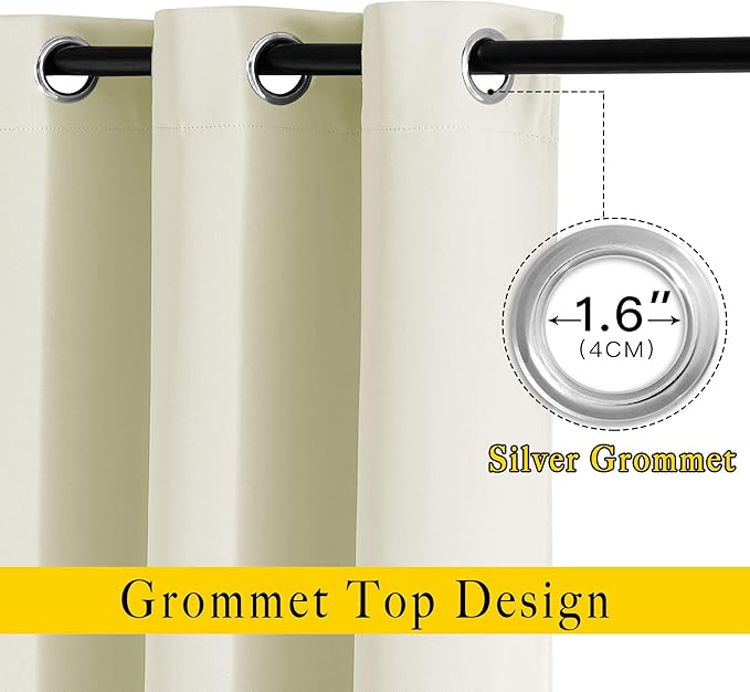 NICETOWN Short Window Curtains for Kitchen, Grommet Sunlight Reducing Solid Vertical Curtains & Drapes for Cafe & Home Office, Beige, 2 Panels, W52 x L36