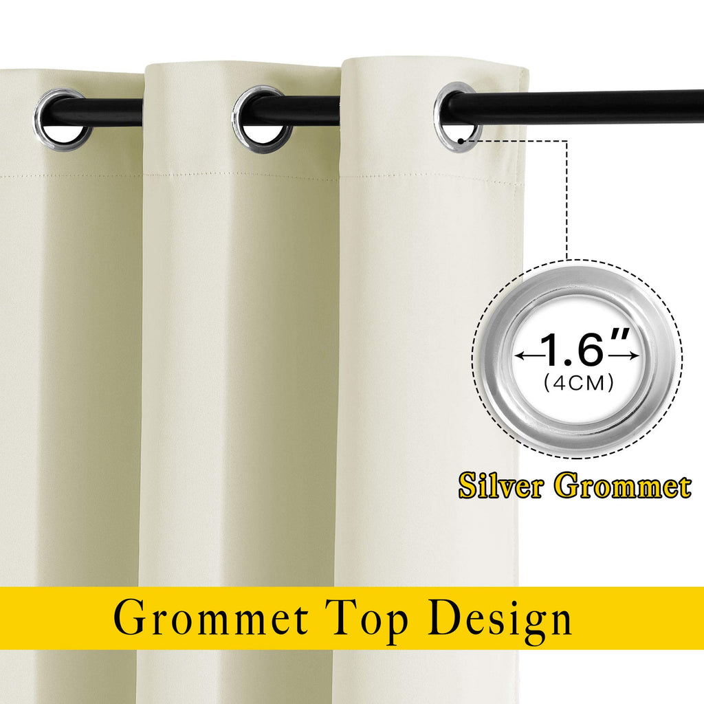 NICETOWN Room Darkening Window Curtains 90 inch Length - Thermal Insulated Grommet Light Blocking Solid Curtain Drapes for Bedroom/Living Room (Beige, Set of 2, 66" Wide Per Panel)