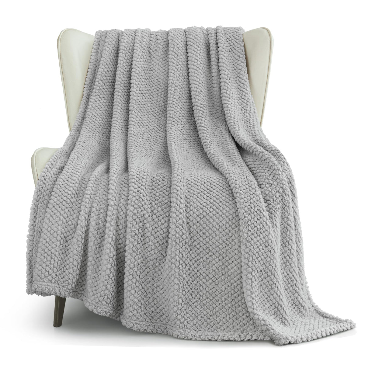 Whale Flotilla Soft Fleece King Size Bed Blanket, Light Grey