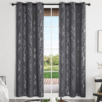 Deconovo Grey Blackout Curtains, Thermal Insulated Soundproof Drapes, Silver Branch Foil Print, 42 x 84 Inch, 2 Panels, Machine‑Washable Privacy Window Panel for Living Room Bedroom Nursery Office