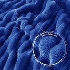 Exclusivo Mezcla King Size Flannel Fleece Blanket, Super Soft Striped Jacquard Bed Blanket, Lightweight Fuzzy Cozy for All Seasons, 90x104 Inches, Cobalt Blue