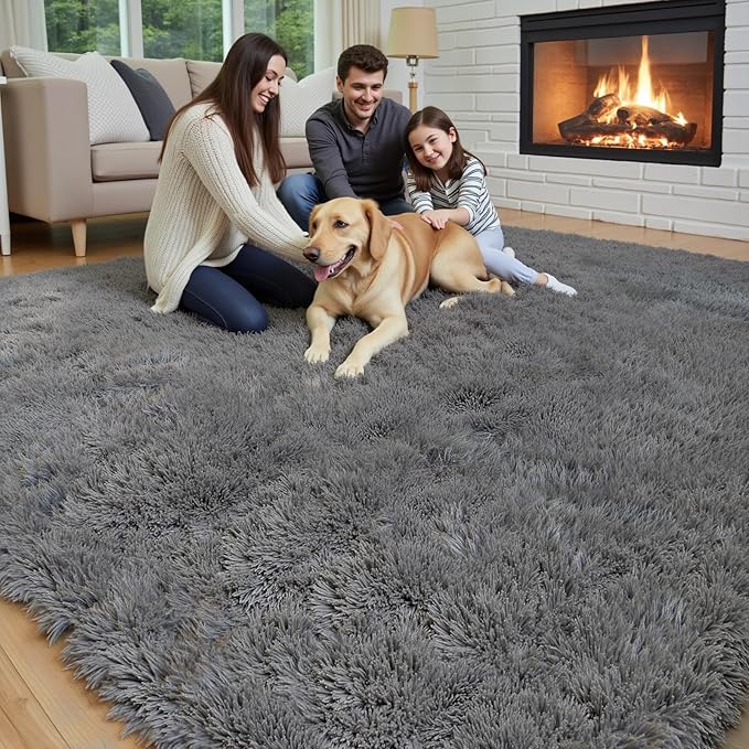 Area Rugs 10x14 for Living Room,Dark Grey Large Shaggy Plush Furry Rug