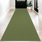 KOZYFLY Long Runners for Hallways 3x12 ft Washable Kitchen Runner Non Slip Rubber Backed Hallway Rugs Cotton Entryway Runner Rug Floor Carpet for Indoor Hall, Kitchen, Olive Green/Earthy Green
