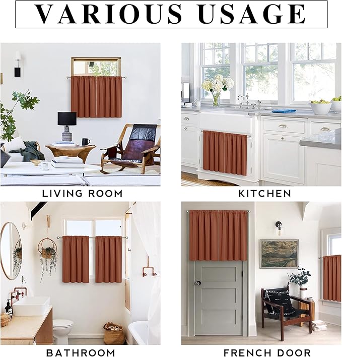 RYB HOME Blackout French Door Window Curtain Coverings, Rod Pocket