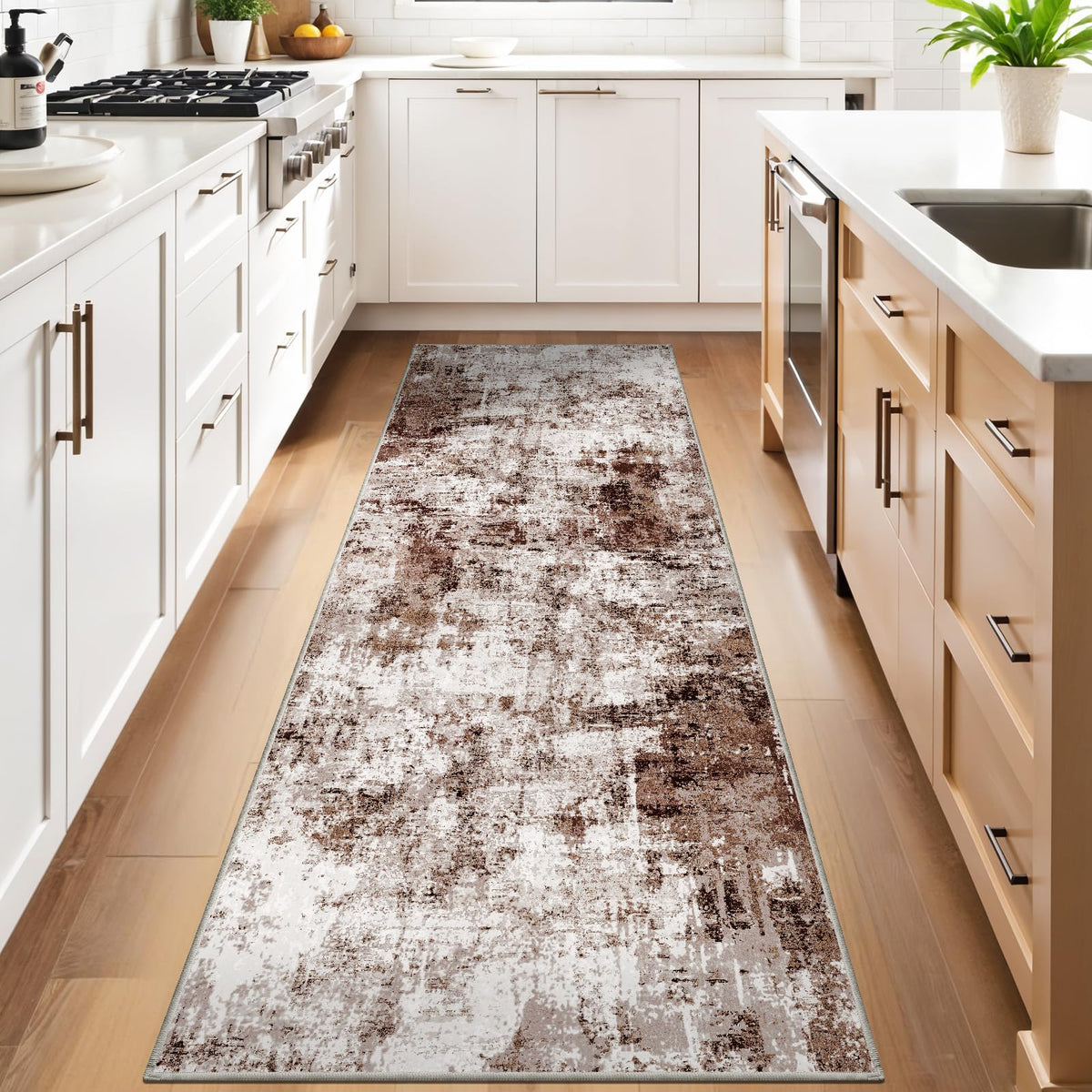 3x10 Washable Runner Rug for Family: Easy-to-Clean Runners for Hallway Entryway Bedroom - Stain and Water Resistant Rugs with Non-Slip Backing - Soft Low-Pile Carpet 10ft Beige Grey