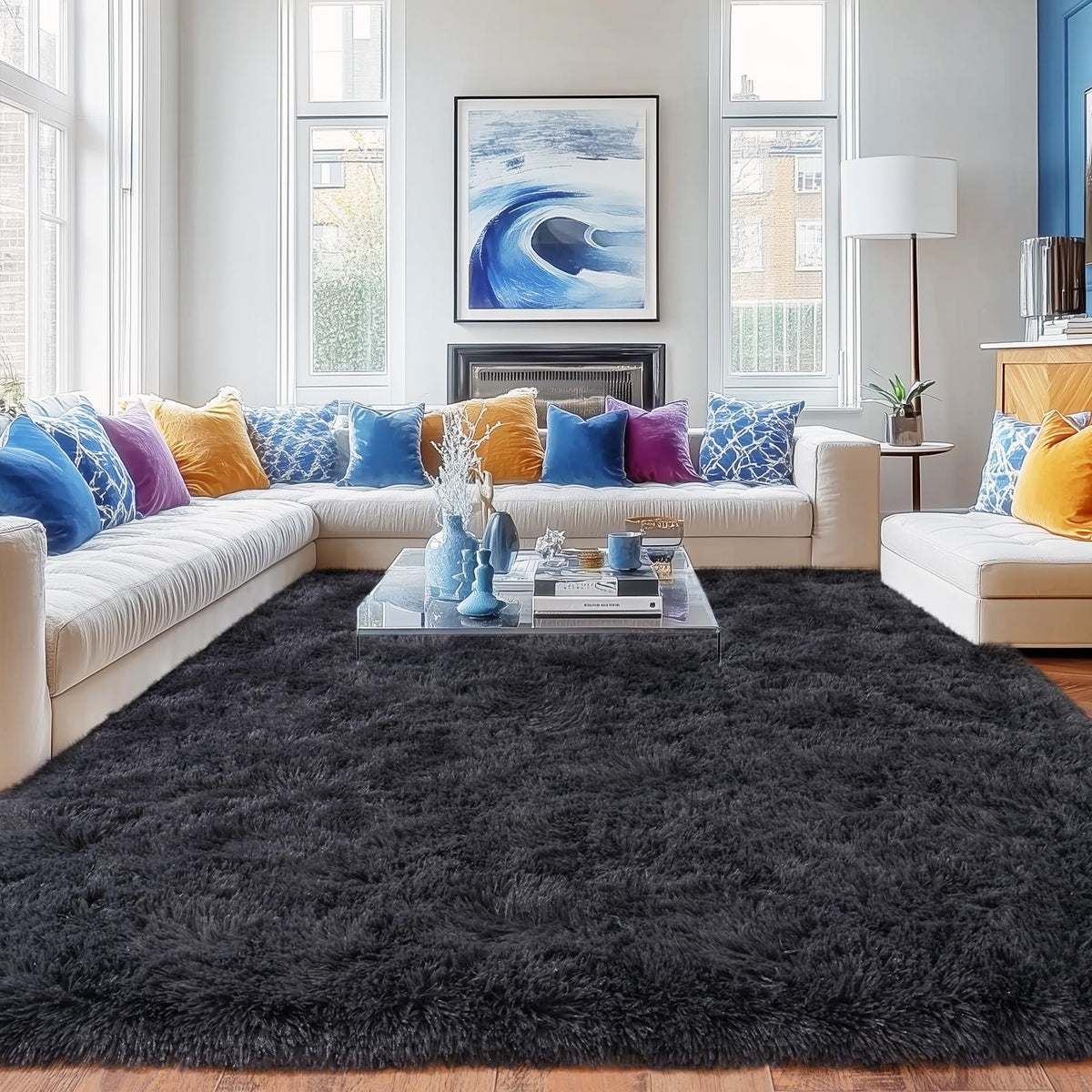 Quntue Rugs for Living Room 5x7, Soft Shaggy Modern Shag Area Rug for Bedroom, Upgrade Non-Slip Plush Fluffy Carpet for Kids Boys Girls Room Home Decor Aesthetic, Dark Grey