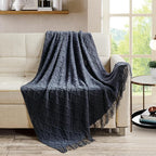 BOURINA Navy Throw Blanket 50 x70 Inches Jacquard Argyle Throw Textured Solid Soft Throws and Blankets for Sofa or Bed Knitted Decorative Blanket