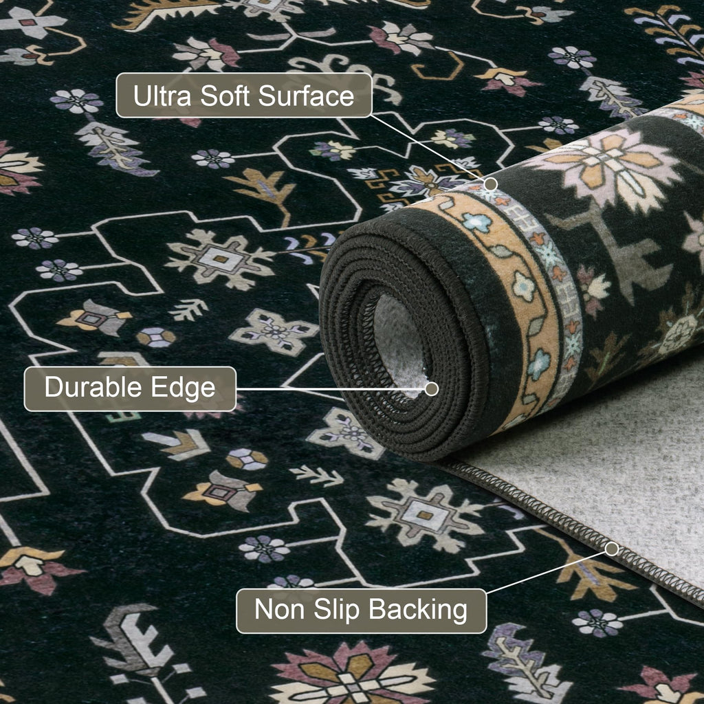 ExpediX 5x7 Area Rugs Living Room: Washable Vintage Rug for Bedroom Black