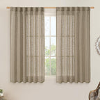 LAMIT Semi Sheer Linen Curtains 45 Inches Long, Light Filtering Panels Back Tab and Rod Pocket Country Decor Drapes for Farmhouse/Window/Bedroom, Taupe, 2 Panels, 52 x 45 Inch