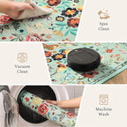 Rugflix 5x7 Washable Area Rug for Living Room, Soft Non Slip Low Pile Carpet, Floral Vintage Stain Resistant Rugs for Bedroom, Dining Room, Home Office, Green