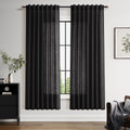 Vintage Black Linen Curtains for Living Room 72 Inches Long Light Filtering Semi Sheer Curtain Back Tab and Rod Pocket Privacy Luxury Gothic Vintage Decor Drapes for Bedroom Office 52x72, 2 Panels