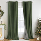 Olive Green Blackout Curtains for Bedroom 96 Inches Long Floor Length 2 Panel Vintage Earth Tone Earthy Academia Dark Out Curtain for Sliding Doors Living Room Darkening Thermal Linen Drape Army Green