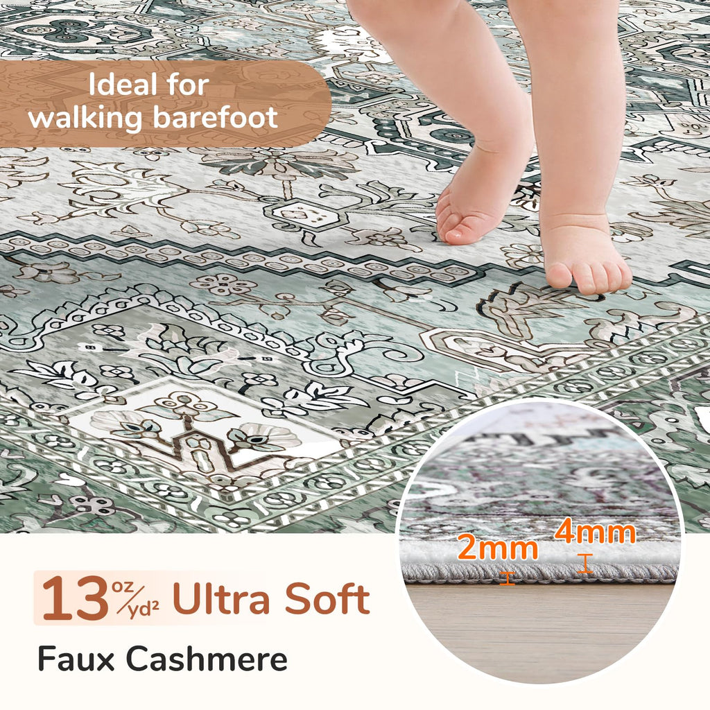 OPPODREAM Soft Area Rugs 2x6, Persian-Inspired Washable Rug, Green