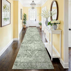 2'6"x12' Washable Hallway Runner Rug - Non Slip Kitchen Runner Rugs with Rubber Backing Vintage Low-Pile Carpet Runners for Entryway Dining Room Laundry Room Home Decor (Muted Sage Green)