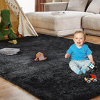 Large Shag Rugs 9X12, Plush Fuzzy Area Rugs for Living Room, Large Shag Fluffy Bedroom Carpet, Furry Rugs for Girls Boys Kids Room, Extra Large Fuzzy Rug, Shag Carpet, Black