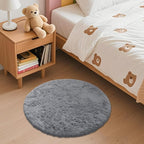 OLANLY Light Grey Round Rugs for Bedroom - Machine Washable, 2 ft Circle Area Rugs for Living Room, Soft and Fluffy Shaggy Carpet for Teen Girls and Boys, Nursery Rooms, Dorms, Home Decor Aesthetic