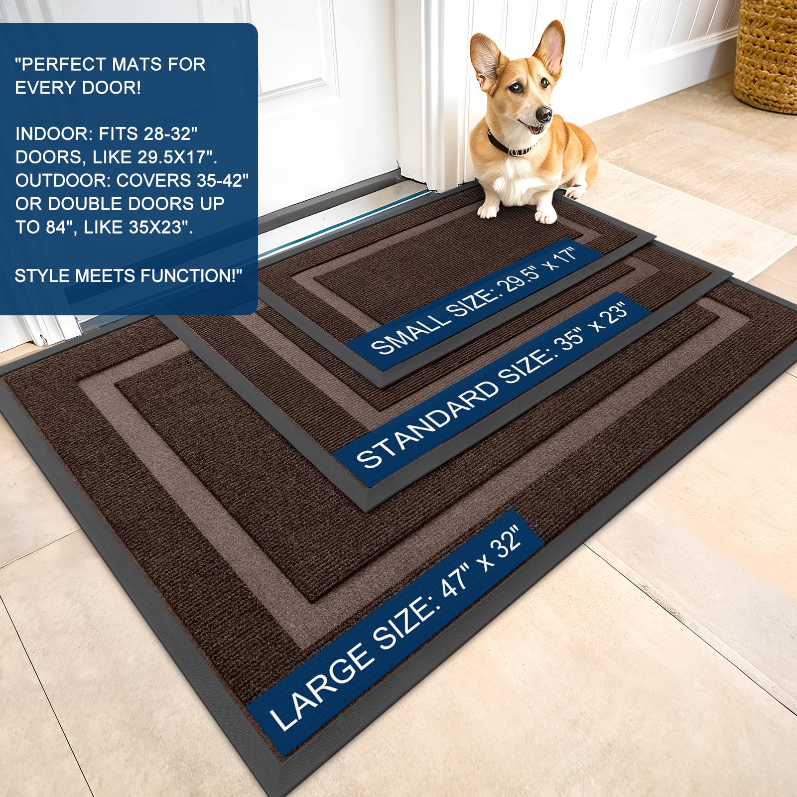OLANLY Front Door Mat Outside 29.5x17, All-Season Heavy-Duty Rubber Doormat