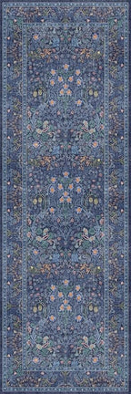 Hazo Haus Non Slip 2x6 Dark Blue Kitchen Runner Rug - Long Runner Rugs 24 x 72 Washable Hallway Floor Mat, Bedroom Laundry Room Bathroom Runner - Dusky Navy Vintage Floral Design Décor