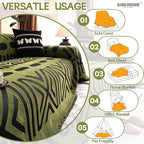 HANDONTIME Boho Couch Cover Geometric Striped Pet Covers for Couches and Sofas Olive Green and Black Dog Cover for Couch Pet Friendly Chenille Sectional Sofa Covers for Pets Washable, 71" X 118"