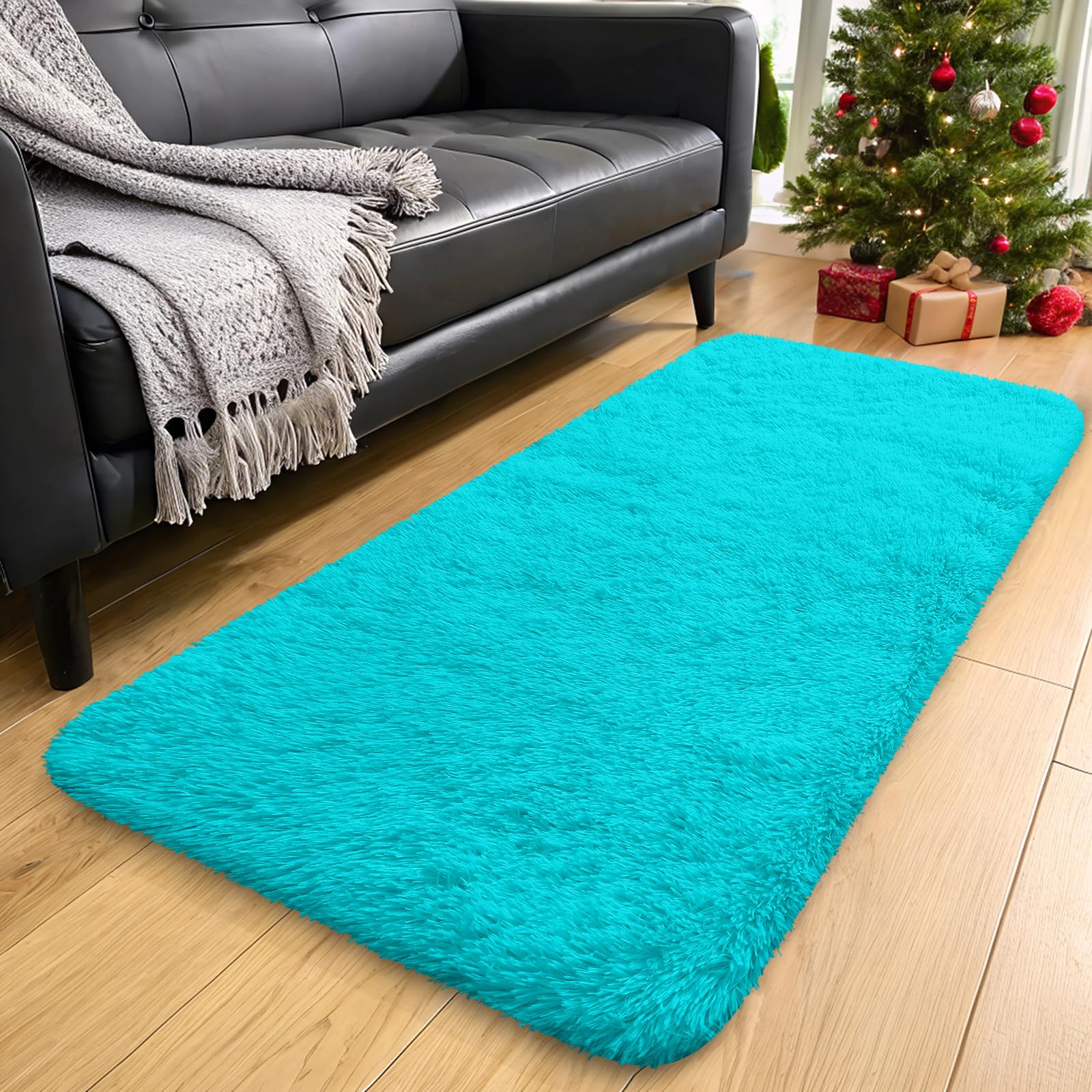 OLANLY 2x4 Machine Washable Runner Rugs for Hallway, Soft Fluffy Shaggy Bedside Rugs for Bedroom, Living Room, Indoor Floor Carpet for Kids Girls Boys, Nursery Rooms, Home Decor Aesthetic, Teal Blue