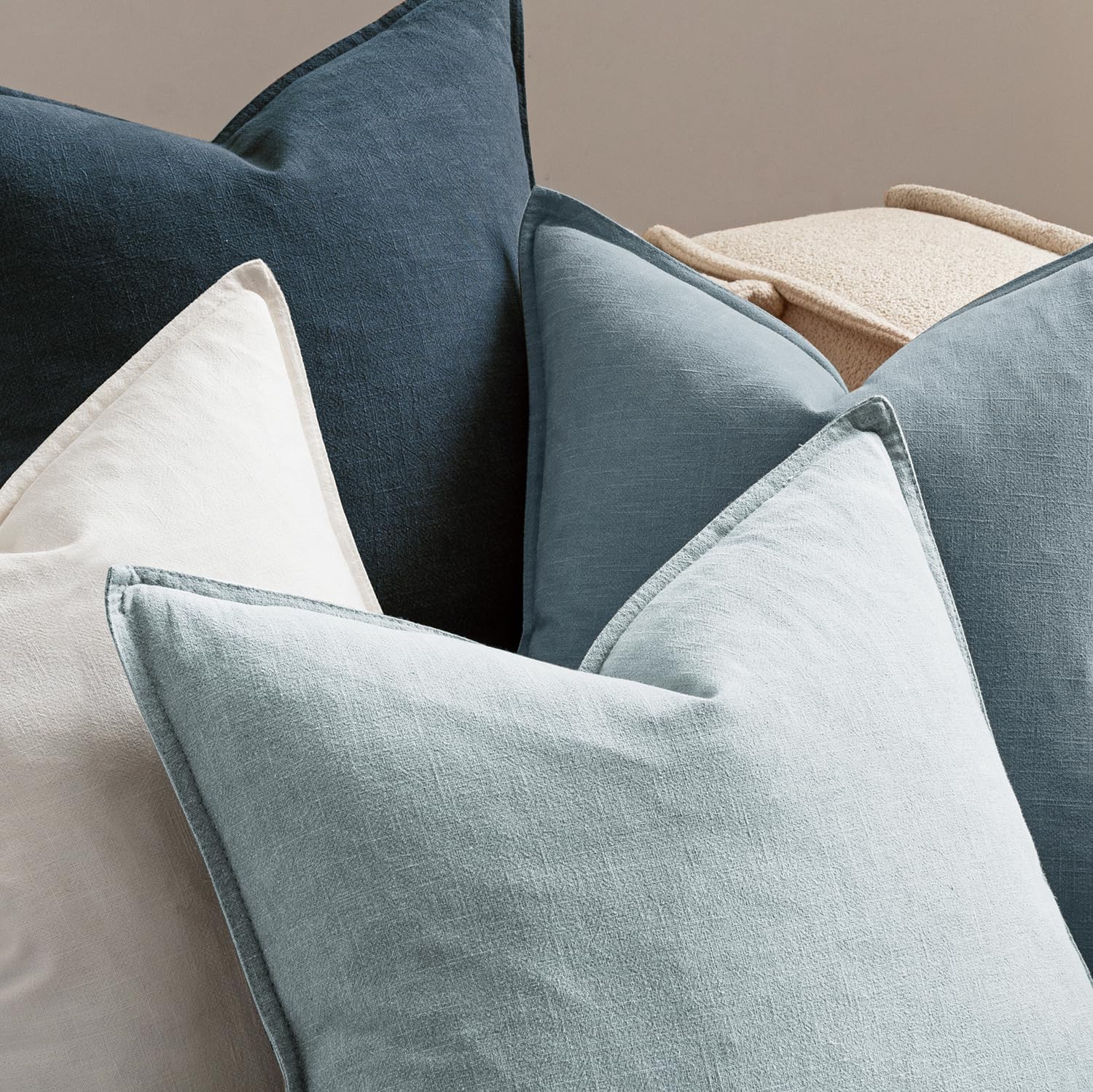 MIULEE Blue Boho Linen Decorative Pillow Covers 18x18 Inch Pack of 4