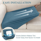 Couch Cushion Covers for Sectional Sofa L Shape Washable Separate Seat Chaise Couch Cover Stretch Sofa Slipcovers with 2 Pcs Pillowcases(3 Seater + 1 Chaise, Blue)