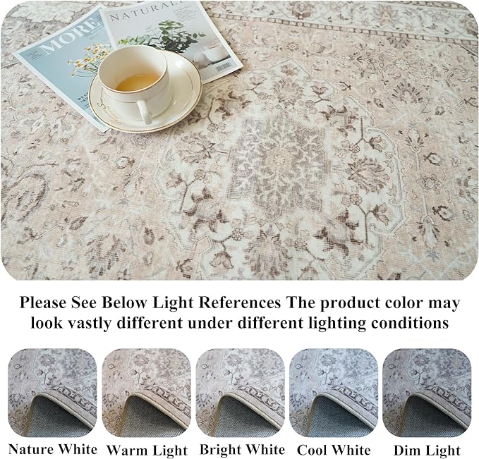Washable 2x5 Hallway Runner Rug: Vintage Water Resistant Kitchen Entryway Rug Ultra Soft Living Room Bedroom Carpet with Non Slip Backing Indoor Low Pile Floor Mat for Bathroom Dining Room(2X5,Beige)