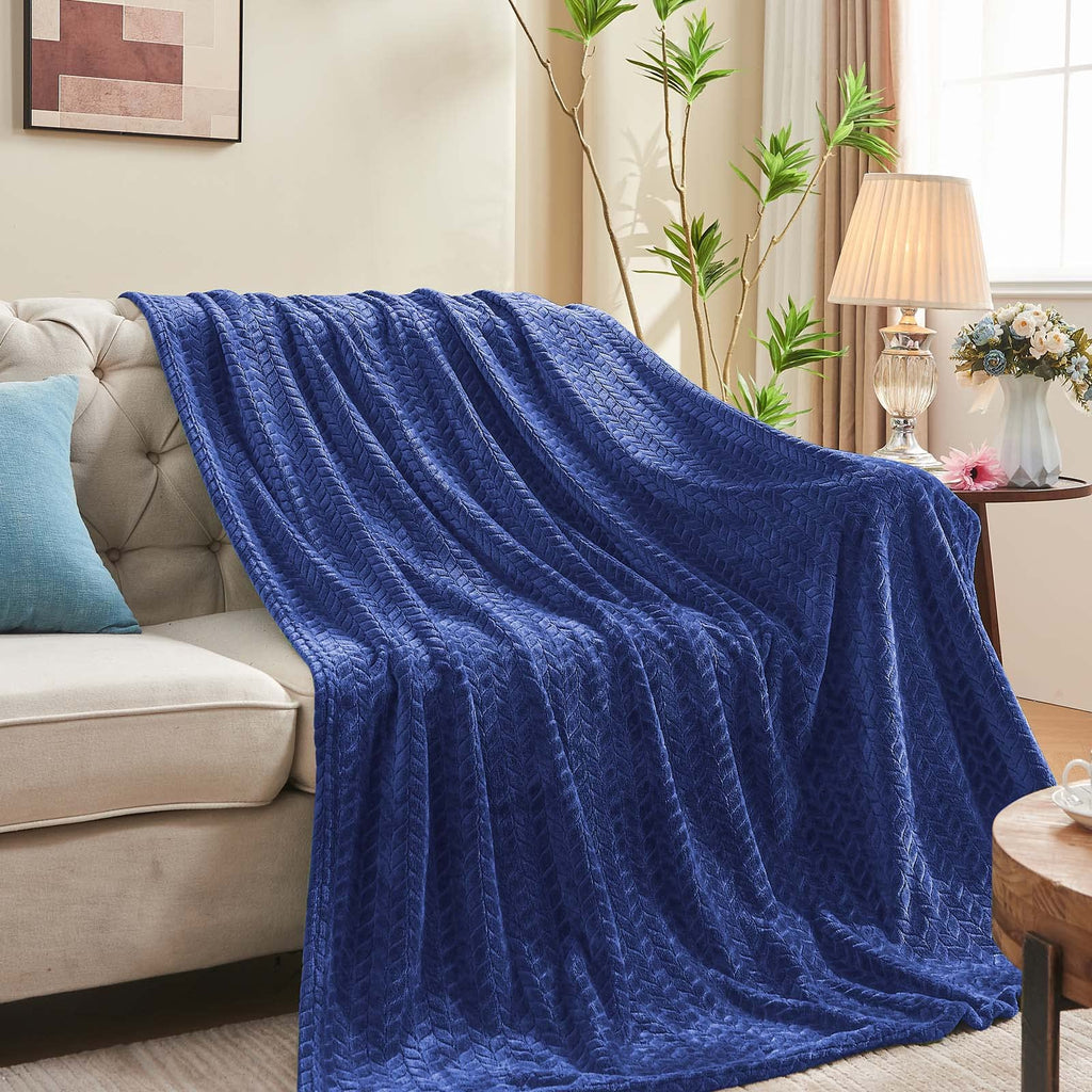 inhand Navy Fleece Twin Blanket, Super Soft Flannel Cozy Blankets for Adults, Lightweight Leaves Pattern Fuzzy Blanket for Couch Sofa Bed Office, Warm Plush Blankets for All Season, 60x90 Inches