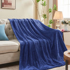 inhand Navy Fleece Twin Blanket, Super Soft Flannel Cozy Blankets for Adults, Lightweight Leaves Pattern Fuzzy Blanket for Couch Sofa Bed Office, Warm Plush Blankets for All Season, 60x90 Inches
