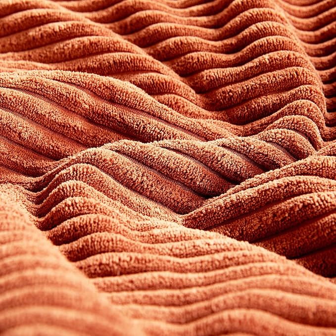 Fancy Homi 2 Packs Burnt Orange Lumbar Decorative Throw Pillow Covers 20x28 Inch for Living Room Couch Bed Sofa, Farmhouse Boho Home Decor, Soft Striped Corduroy Rectangle Accent Cushion Case 50x70 cm