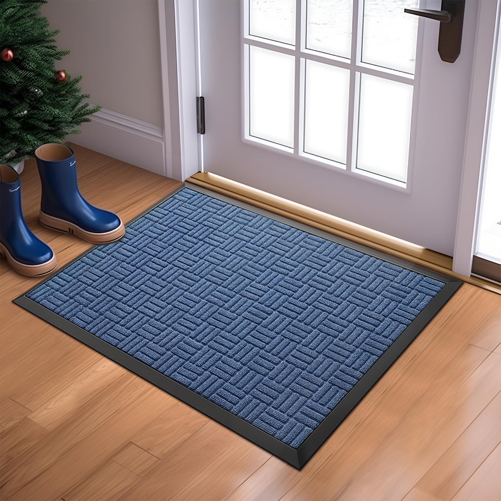 Mibao Front Door Mat Outdoor Entrance, 36" x 24" Heavy Duty Welcome Mat for Outdoor and Indoor, Waterproof Dirt Trapper Doormat, Super Absorbent Indoor Entryway Mat for Patio & Porch - Blue